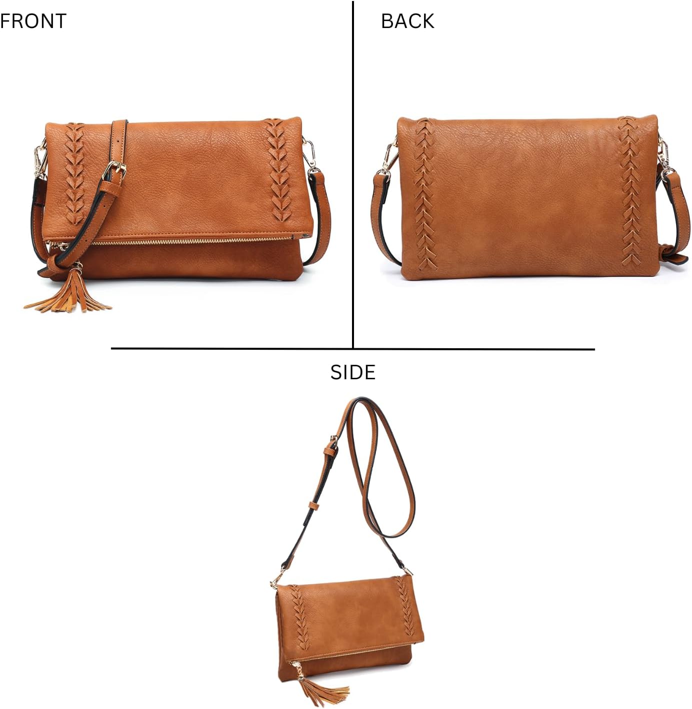 JEN & CO. Isadora Distressed Whipstitch Crossbody Bags Vegan Leather Flapover Clutch Purses Shoulder Handbags for Women