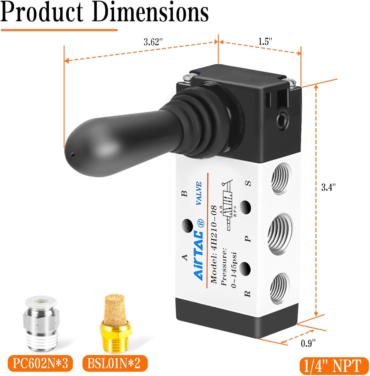 1/4"NPT 5 Way 2 Position AirTAC 4H210-08 Air Hand Lever Operated Valve, Pneumatic Solenoid Valve, Manual Control Air Solenoid Valve