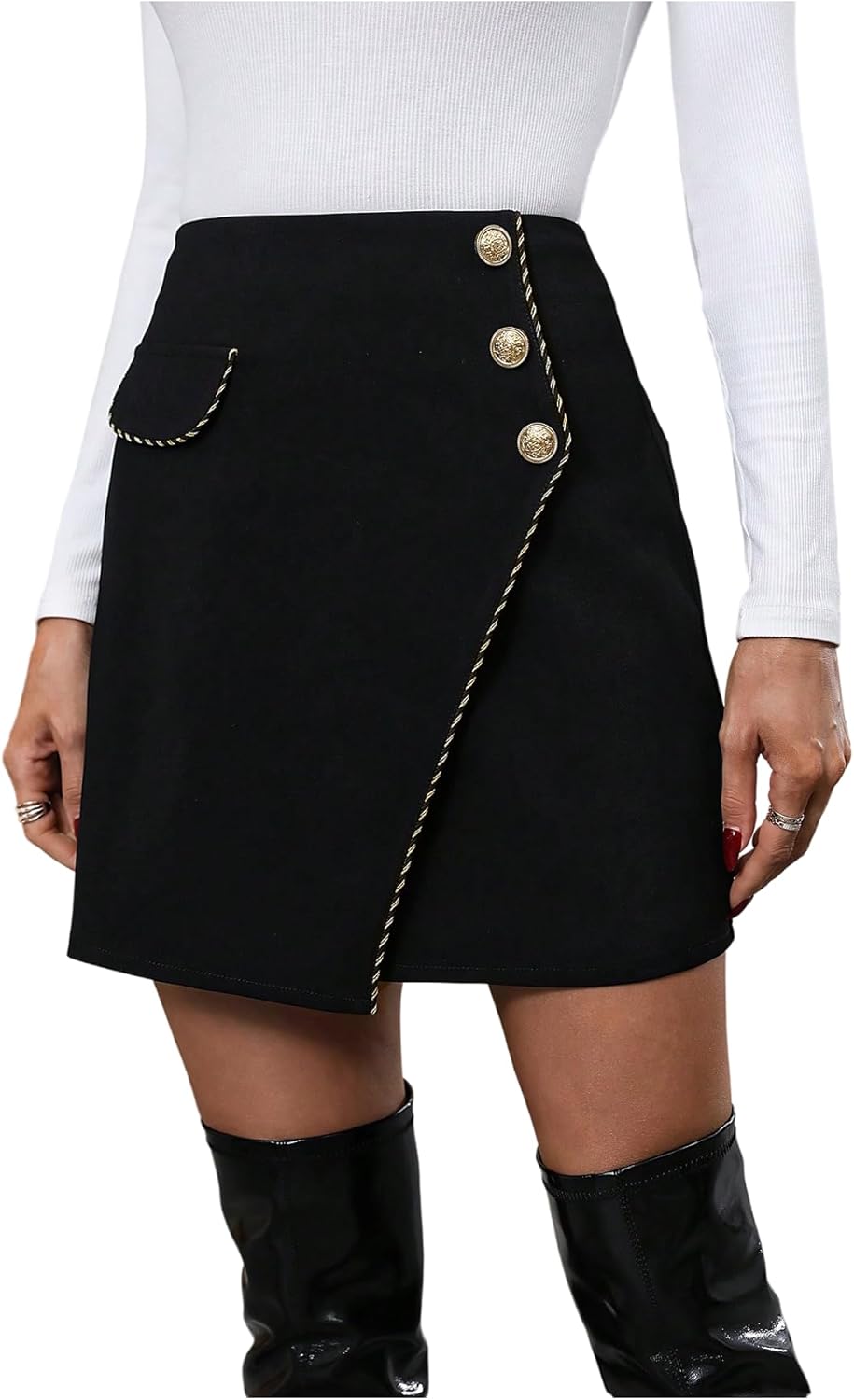 Women's Wrap Mini Skirt Elegant Button Front High Waisted Bodycon Work Office Skirts