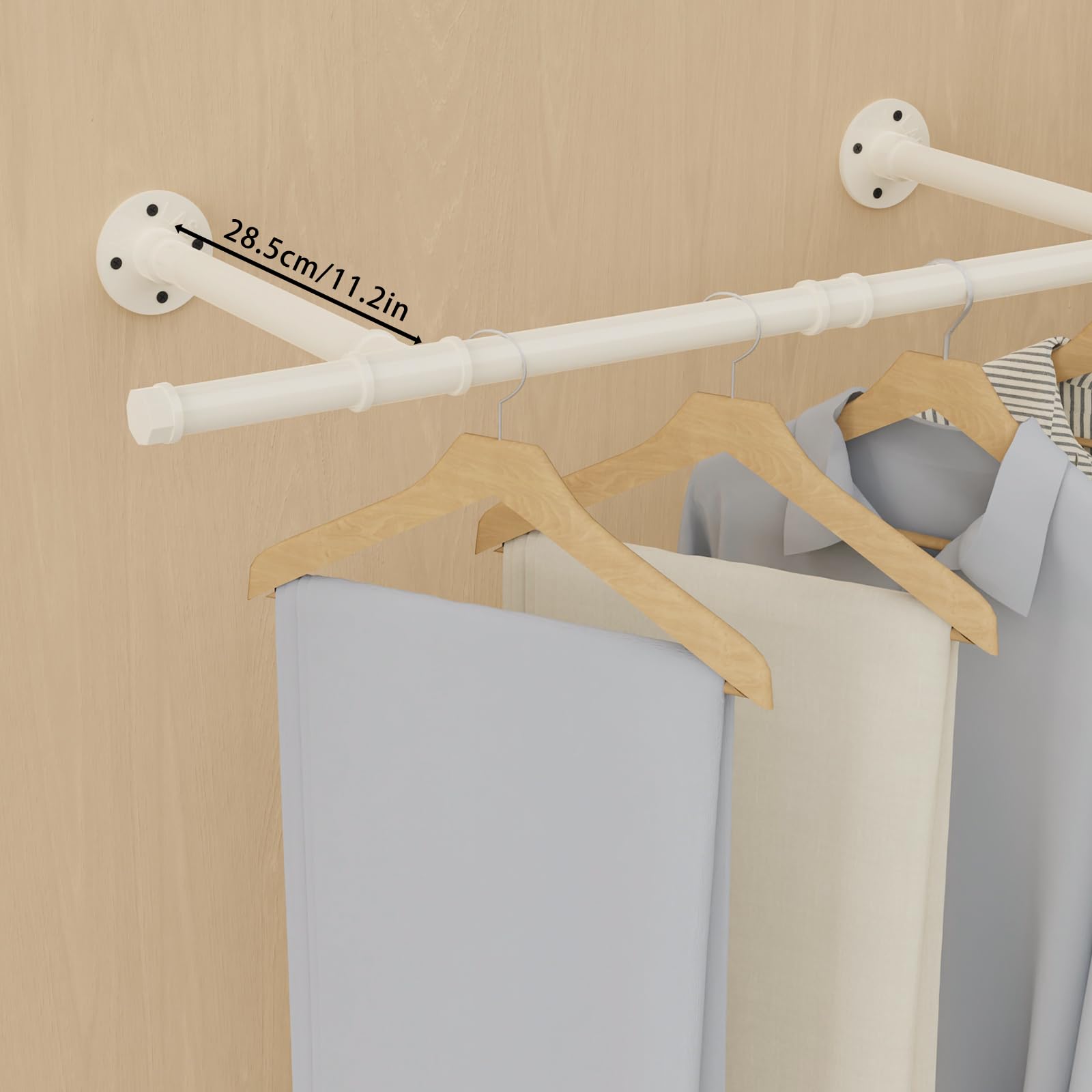Porte Manteau Mural Tringle, Penderie Murale 150cm, Barre Dressing Industriel, Portant pour Salon, Chambre, Gain de Place, Montage Facile, Robuste et Durable, Beige