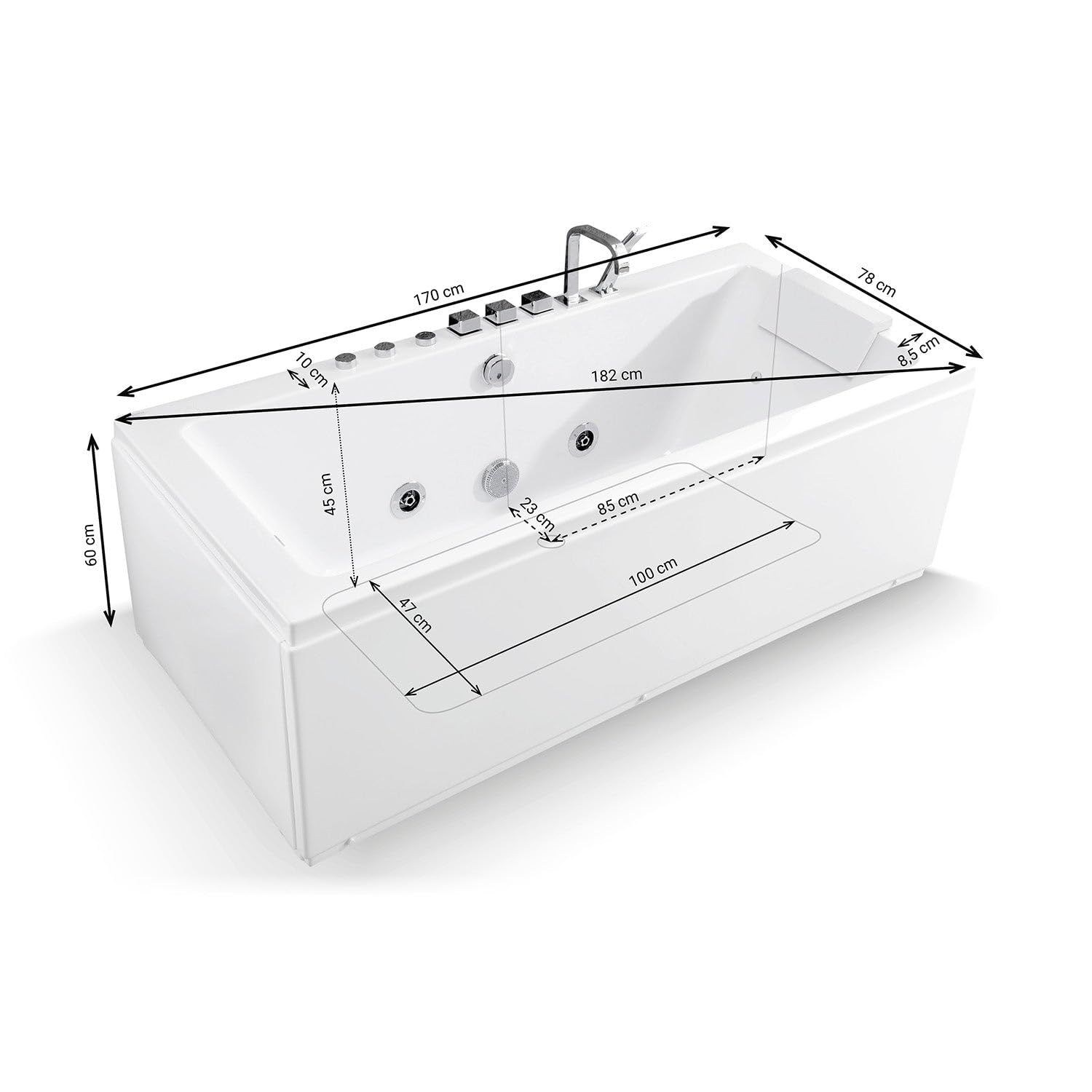 SPALINA SIKINOS WHITE Jets - Bañera de hidromasaje Clásica L. 170 x l. 78 cm