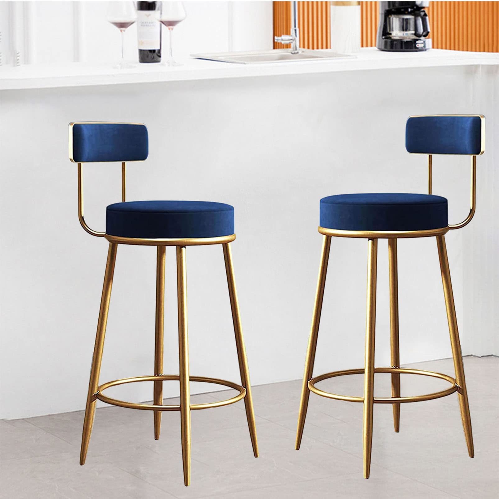 Tabourets de comptoir bleus 65cm pour îlot de cuisine convivial