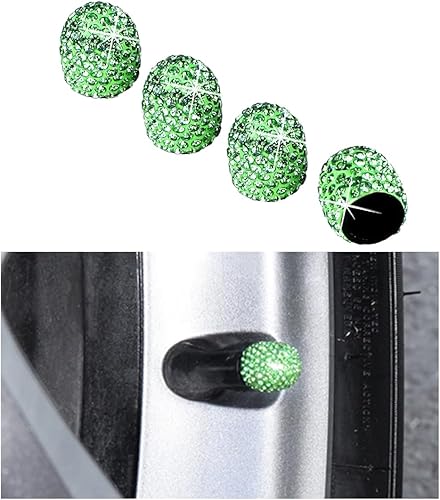 Ziciner 4 tapas de vástago de válvula de neumático de automóvil, hechas a mano con diamantes de imitación brillantes con anillo de decoración de