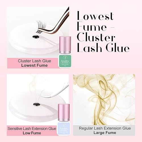 Miniatura 3 de ALLOVE Pegamento de pestañas en racimo, pegamento de extensión de pestañas sensible de bajo humo, pegamento de pestañas individual de 1 semana, 5-10