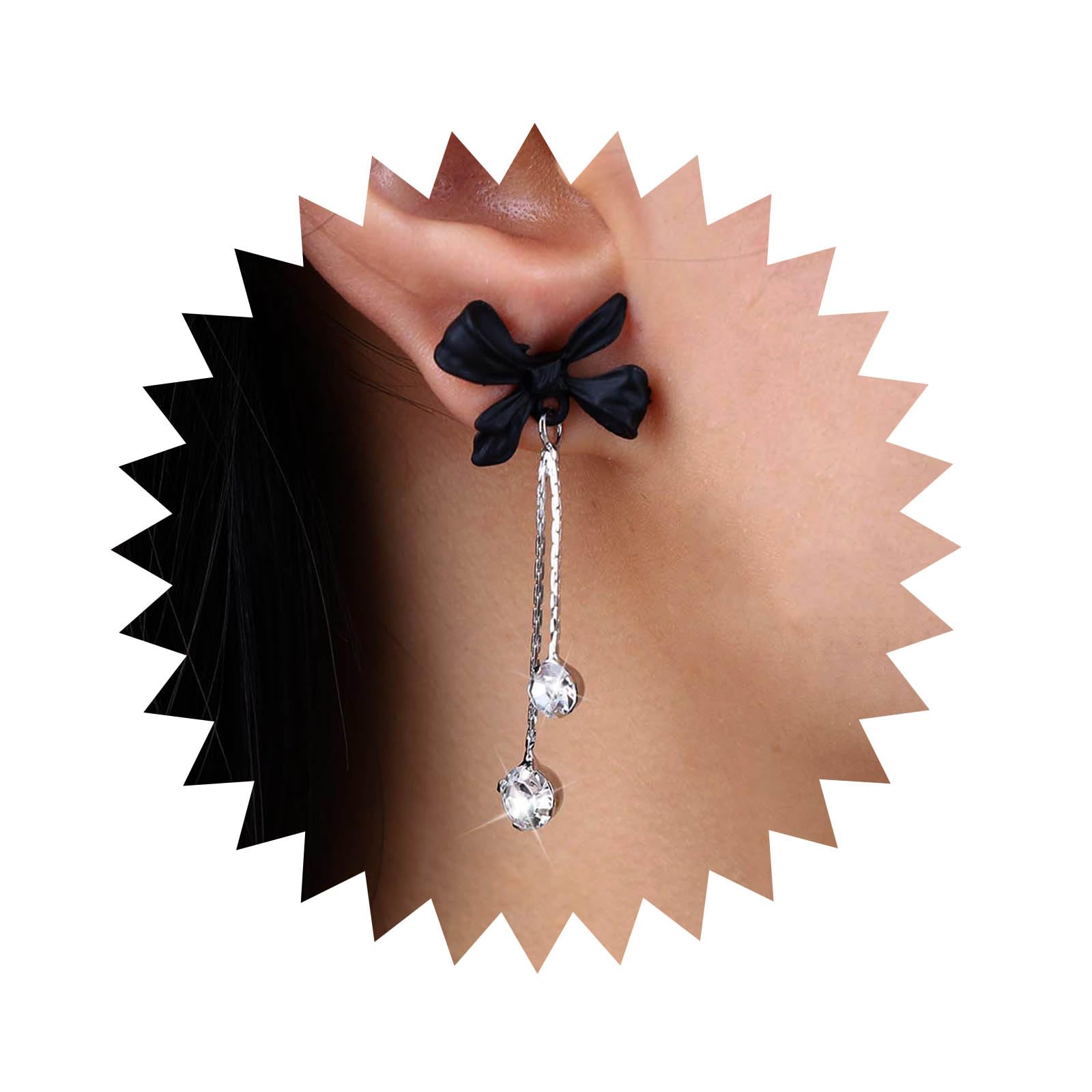 Atentuyi Boda Cz Pendientes Colgantes Pendientes De Cadena De Plata Pequeños Pendientes De Cristal De Acrílico Negro Stud Pendientes Joyería Para Las Mujeres Y Las Niñas