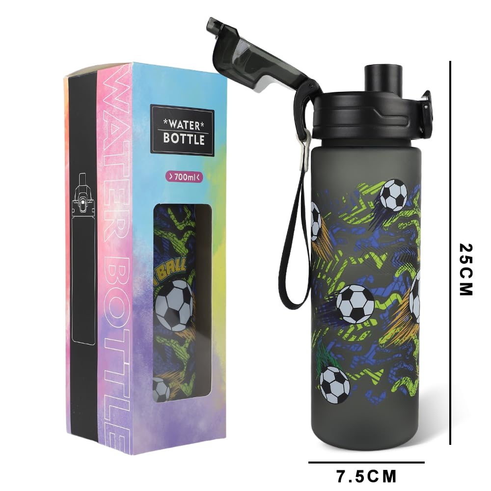 Gourde Enfant 700 Ml Sans BPA Adaptée Aux Boissons Gazeuses Ouverture Simple Pression Anti Fuite Football