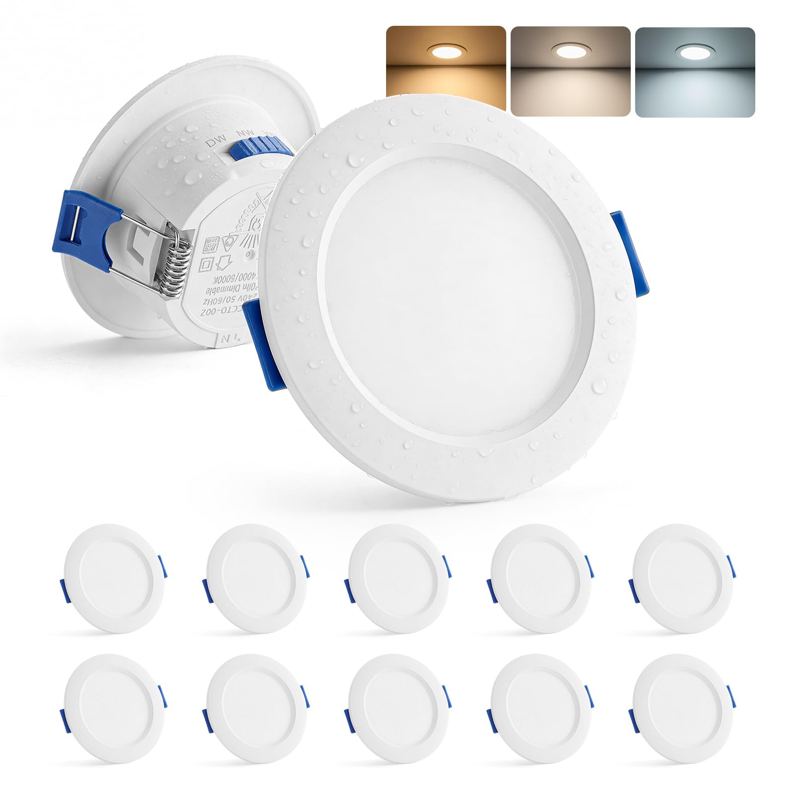 Gr4tec Faretti LED da Incasso per Cartongesso 220V, 4W Faretto LED Interno da Incasso Luce Calda 3000K Luce Naturale 4000K Luce Fredda 6000K, Faretti LED Soffitto Foro 55-68mm per Bagno, Set di 10