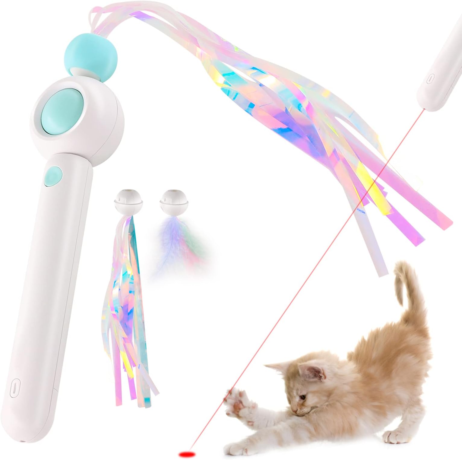 TZL Cat Feather Toys,Retractable Cat Feather Wand Toy,One-Click Recycling Cat Interactive Teaser Toys,with Feathers & Long Ribbon,Cats Playing/Exercise,Blue