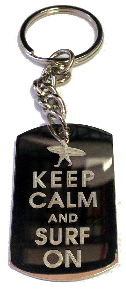 Keep Calm and Surf On Surfer Guy - Metal Ring Key Chain Keychain
