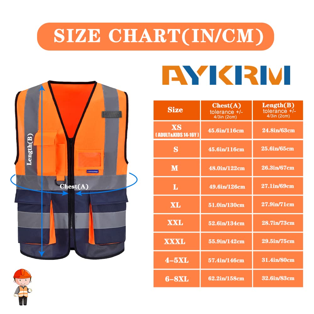 AYKRM 21 Couleurs 7 Poches de Classe 2" Gilet de sécurité Orange bleu Marin Haute visibilité Devant avec des Bandes réfléchissantes Unisexe - 2