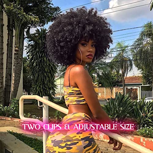 Short Afro Wigs For Black Women, Big Bouncy Fluffy Afro Kinky Curly Wig, Premium Synthetic Soft Natural Looking Black Curly Afro Wig 70'S #TOP2