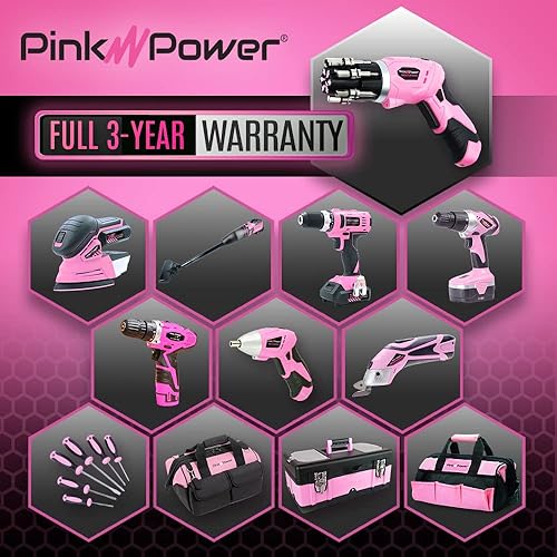 Miniatura 6 de Pink Power, taladro eléctrico de 4,8 Volt, recargable, juego de desarmadores con nivel de burbuja.