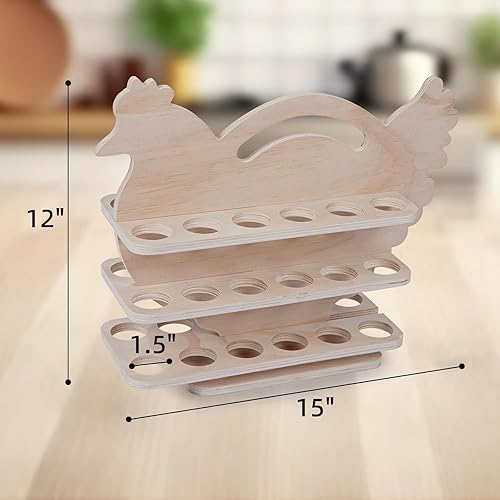 Miniatura 3 de Soporte para huevos de gallina, cesta de almacenamiento de madera, decoración rústica de cocina para 36 huevos frescos, madera natural