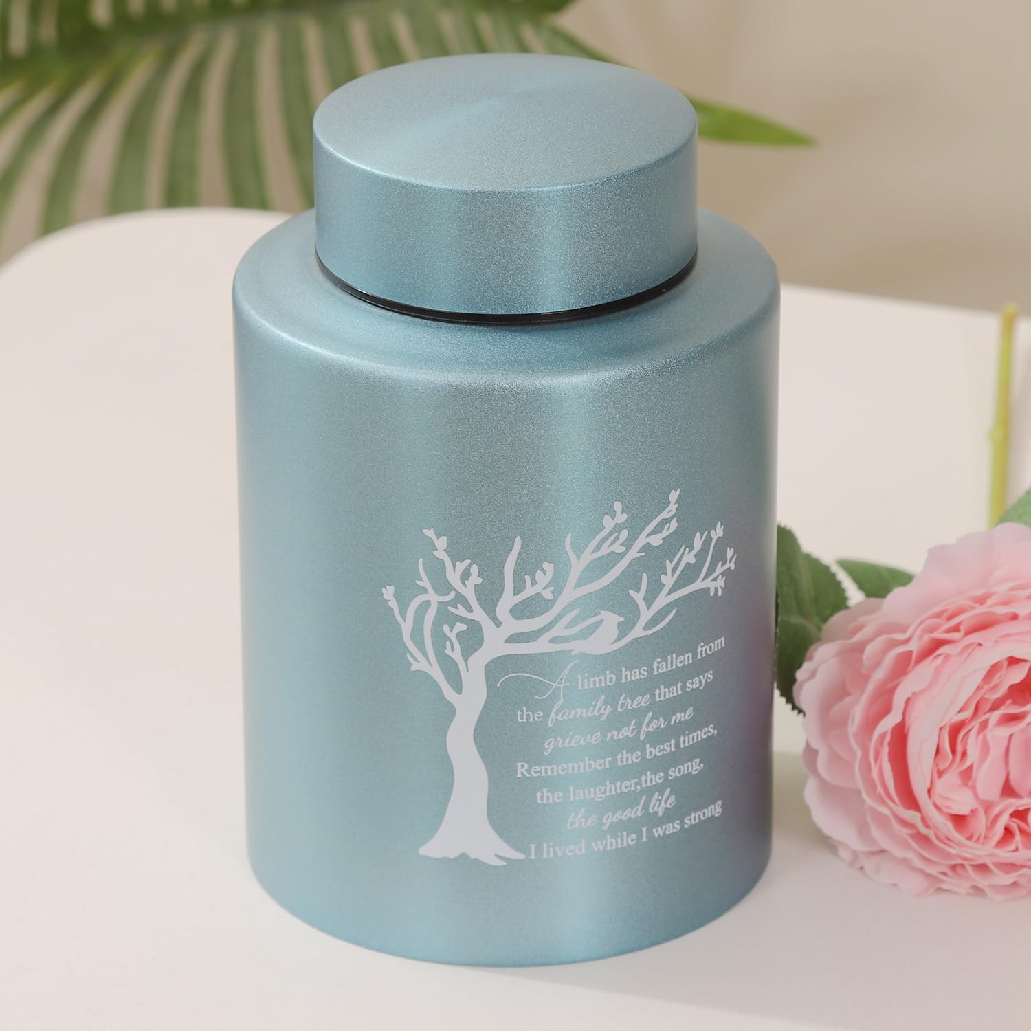 Urnas medianas de árbol de la vida para cenizas humanas, alas de ángel, urnas de recuerdo pequeñas (árbol de la vida azul)