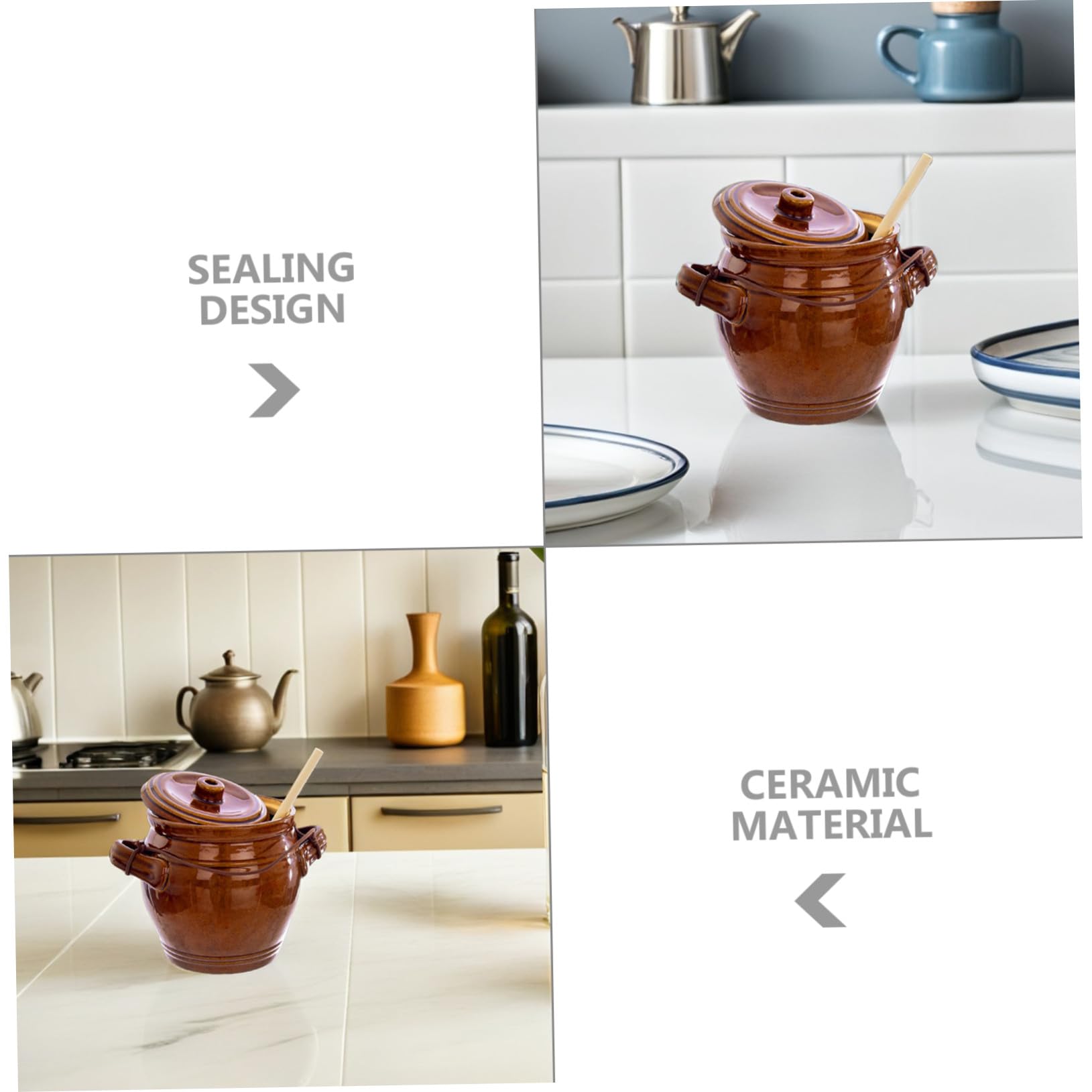 DOITOOL Keramik Pökeltopf 1,3l mit Luftdichtem Verschluss und Holzdeckel Kreative Aufbewahrung für Küche und Zuhause Stilvolles Design gegen Feuchtigkeit und Staub