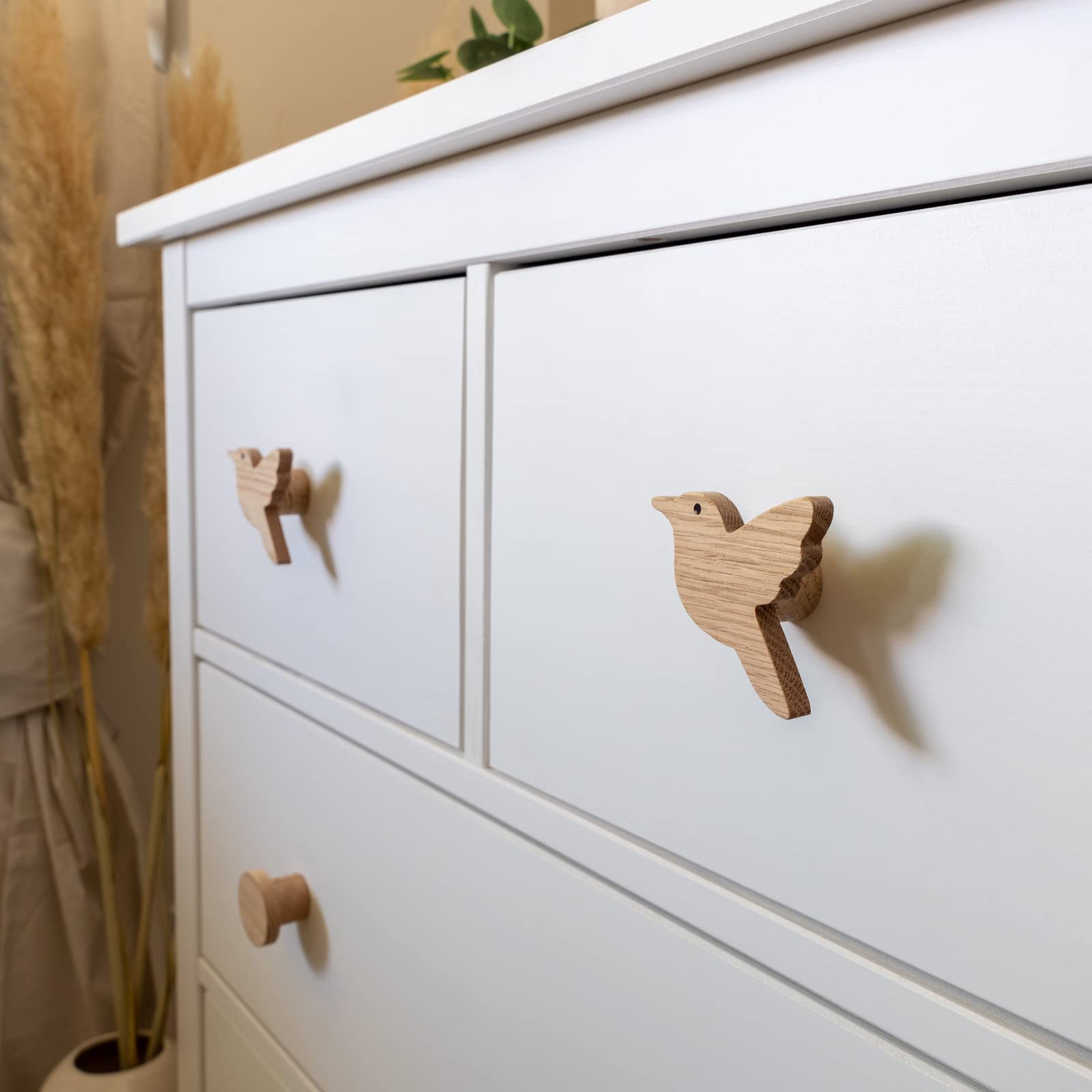 Dschungel Griffe für Kindermöbel aus unbehandeltem Eichenholz, Knauf, Knopf, Tiere, Regenwald, Urwald, Kommode, Schrank, Schublade, Tür, Kinderzimmer, Geschenkidee (2, Kolibri)