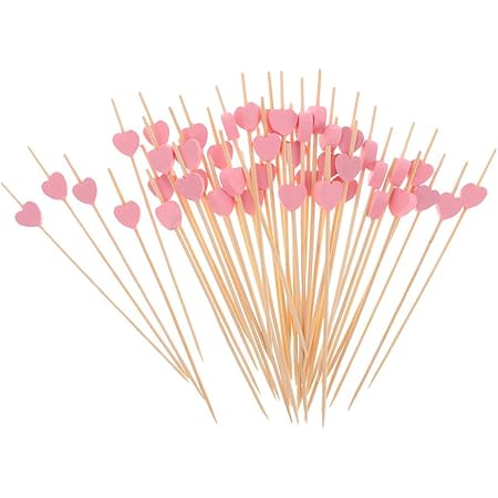AKOAK 100 Counts Handmade 4.7" Pink Heart Cocktail Sticks Sandwich Fruit Toothpicks Cocktail Picks Party Supplies