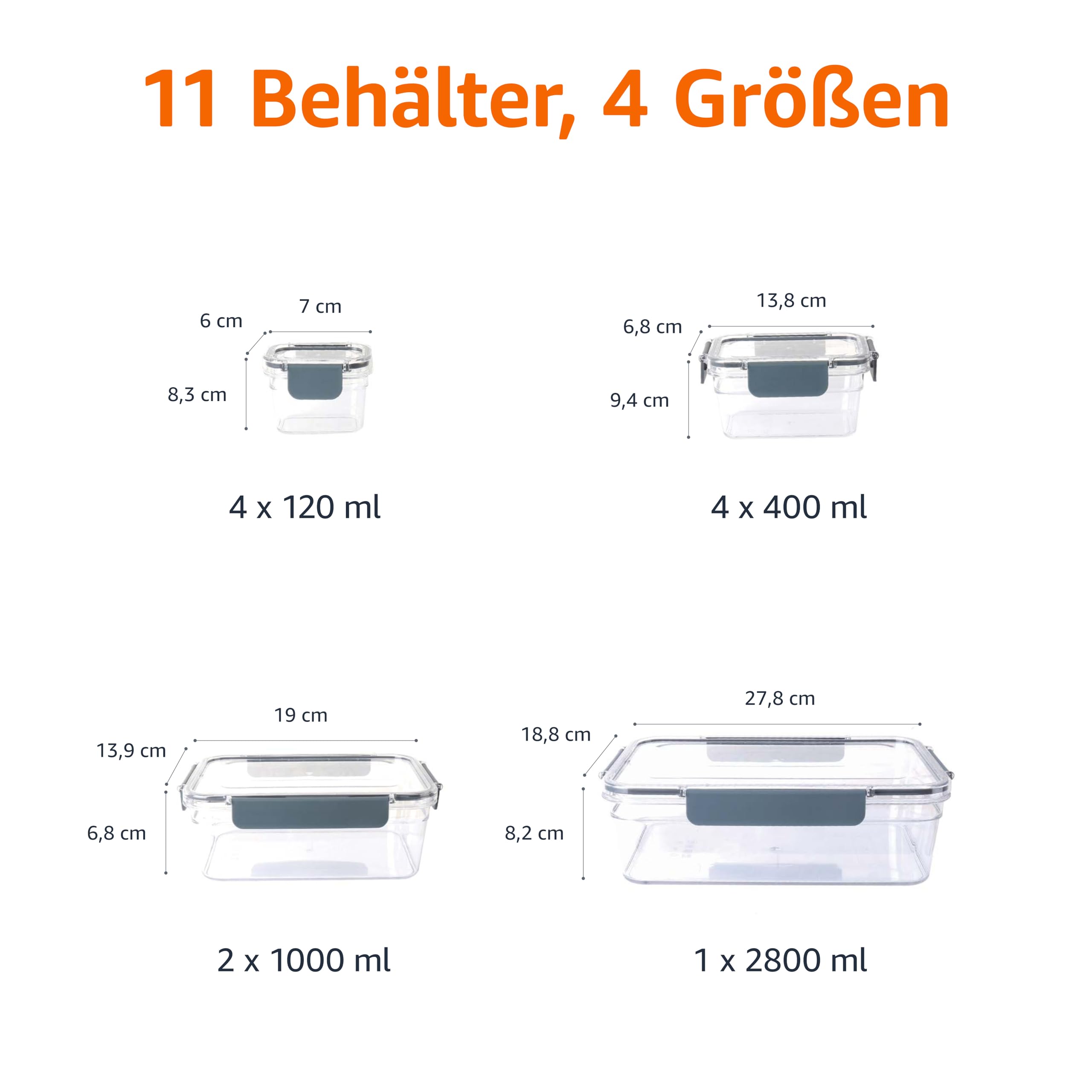 Amazon Basics Aufbewahrungsbehälter aus Tritan-Kunststoff für Lebensmittel – Tritan-Kunststoffverschluss, luftdicht, 22 Stück, transparent – Ansicht 5