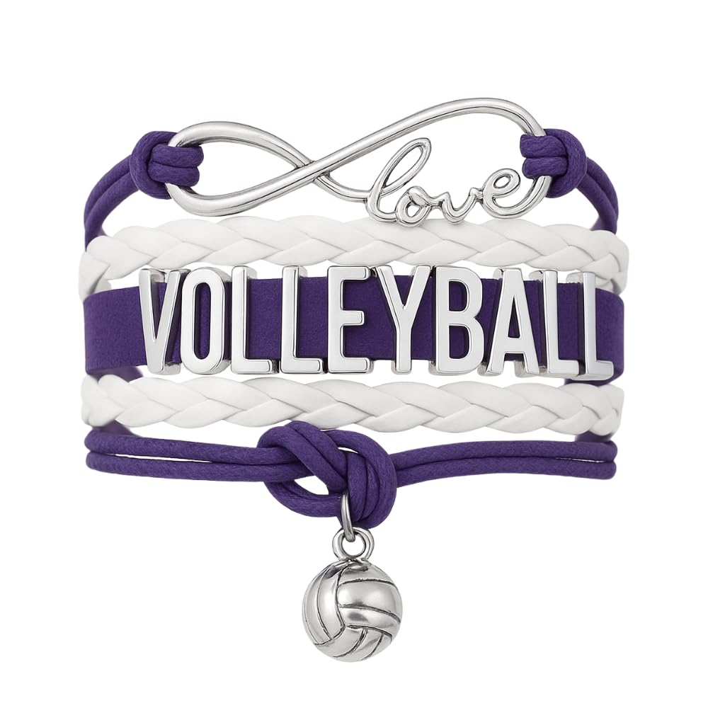 Volleyball Bracelets For Girls- Ideal Volleyball Gifts &amp; Souvenirs. Adjustable Charm Bracelet with Moveable Letters, Infinity Symbol &amp; Silver Volleyball Charm. Fashionable Bracelets by SportyBella.