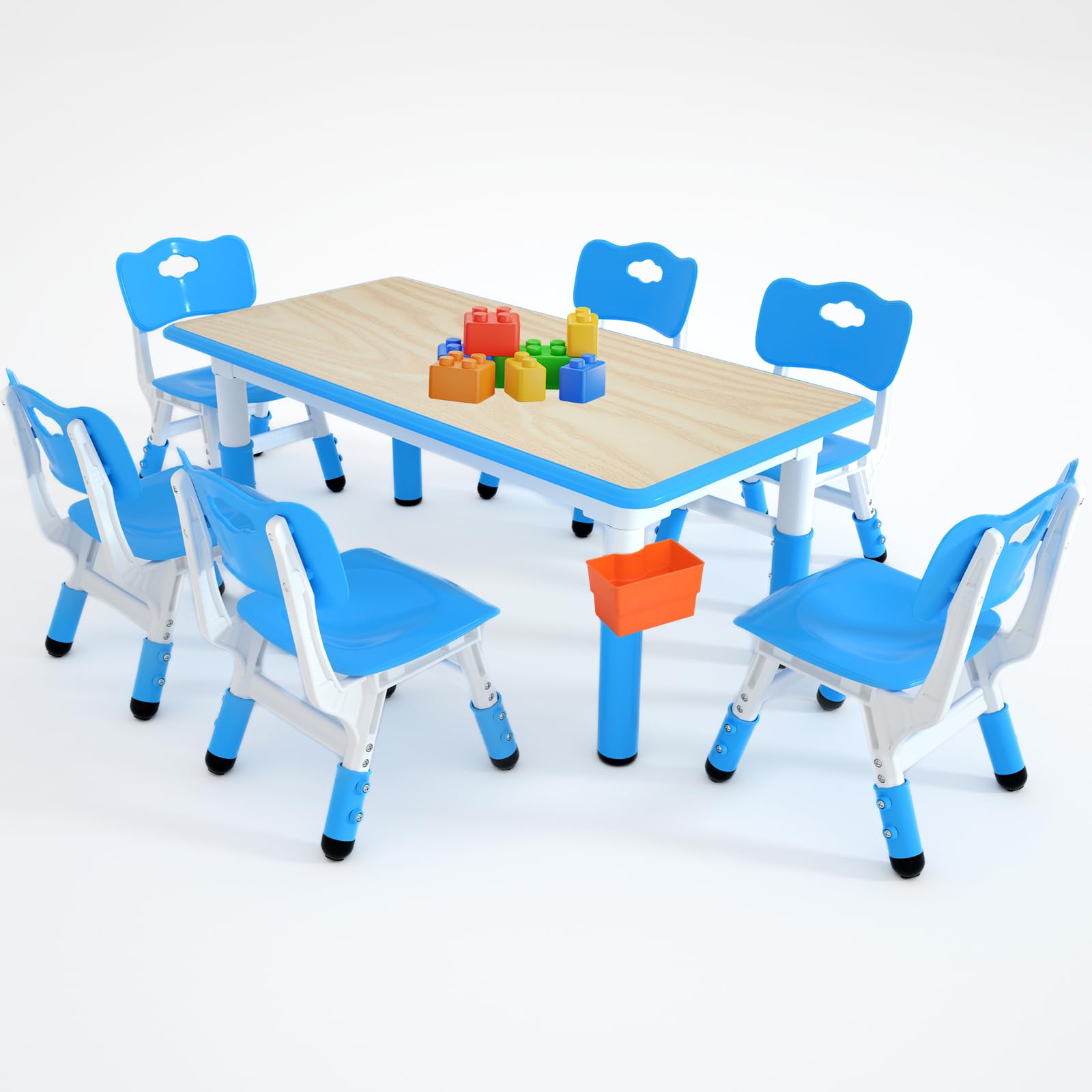 Kids Study Table and 6 Chairs Set,Height Adjustable Table and Chairs for Children and Toddlers,47.2"X23.6"Graffiti Desktop,Suitable for Daycare,Classrooms, Home,with Storage Box