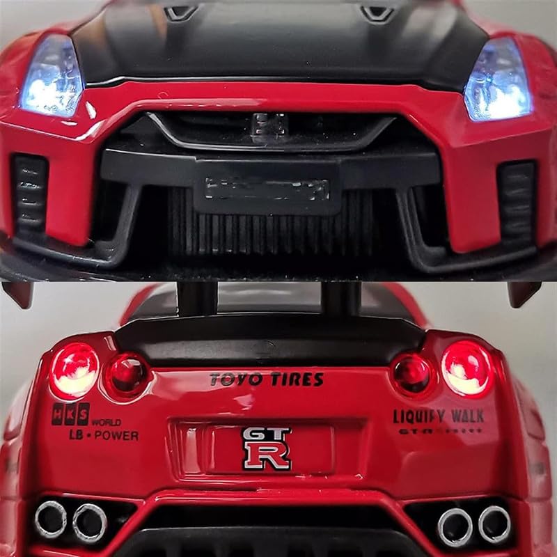 Image of New 1:32 Nessan R35 Diecast Alloy Metal Pull Back Car with Openable Doors Music Sound and Light Vehicle Toy Car for Kids Boys (Red)