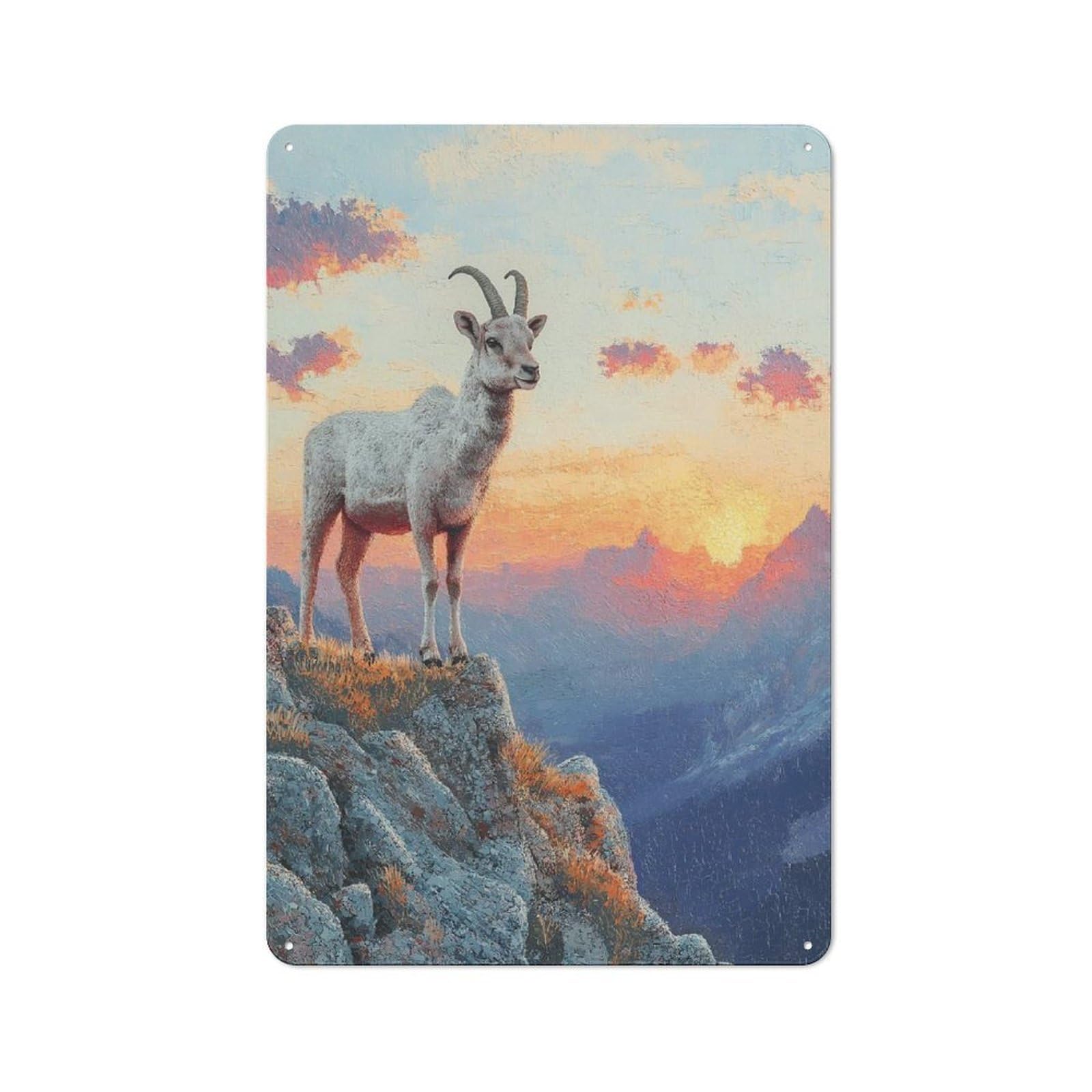 Junmoney Style Bighorn Sheep At Sunset Barn Metal Wall Decor 30X20cm, Country Metal Sign For Kitchen, Cottage, Porch Or Garden Room