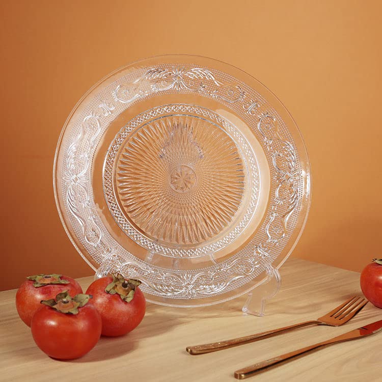 Image of MARTVIA Glass Serving & Dinner Plate 11 Inch, Set of 2 Crystal Clear Glass Plate, Vintage Dinnerware for Pasta,Salad,Dessert Serving Party Fruits, Snacks Home Wedding Decor for Gift Set (MV-6)