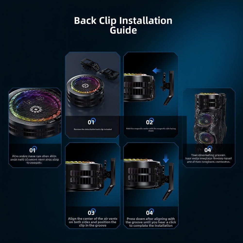 Enfriador magnético para teléfono con luz RGB, control de temperatura, radiador para juegos, ventilador de refrigeración USB portátil de 5 modos para teléfonos móviles, ligero con clip