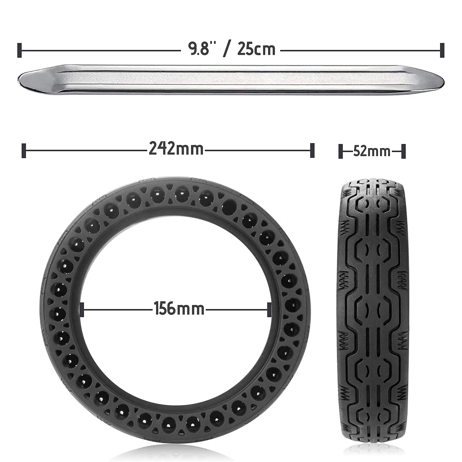 Pneu Solide - Tubes Solides à Trou en Nid d'abeille Pneus de Rechange 2 PCS avec 1 Démonte-Pneu pour Scooter électrique - Antidérapant Durable - Plusieurs Couleurs