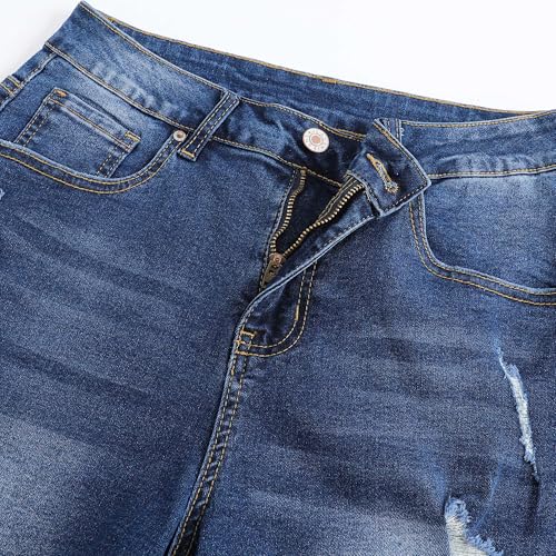 Image of THUNDER STAR Women Mid Rise Ripped Stretchy Jeans Shorts Frayed Raw Hem Casual Denim Shorts