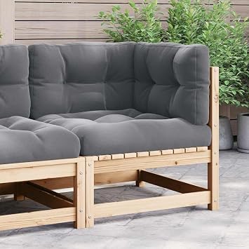Solid Pinewood Outdoor Corner Sectional Sofa Brown Square with Grey Polyester Cushions for Patio Garden Balcony Comfortable Seating Dimensions 27.6x27.6x26.4in