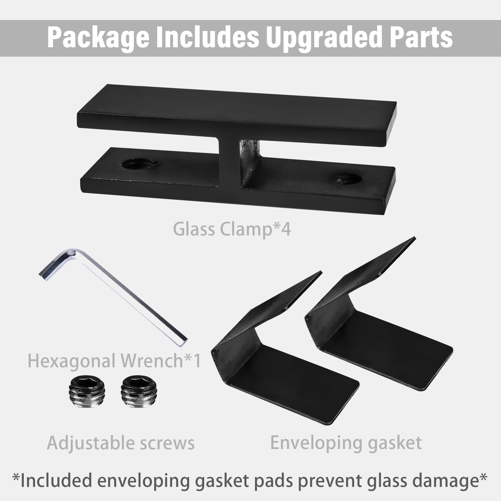 Cokritsm 4PCS Clamp Bracket, 304 Stainless Steel Double Sided Railing Holder for 10-12mm Panels with Rubber Pads and Screws - Image 3