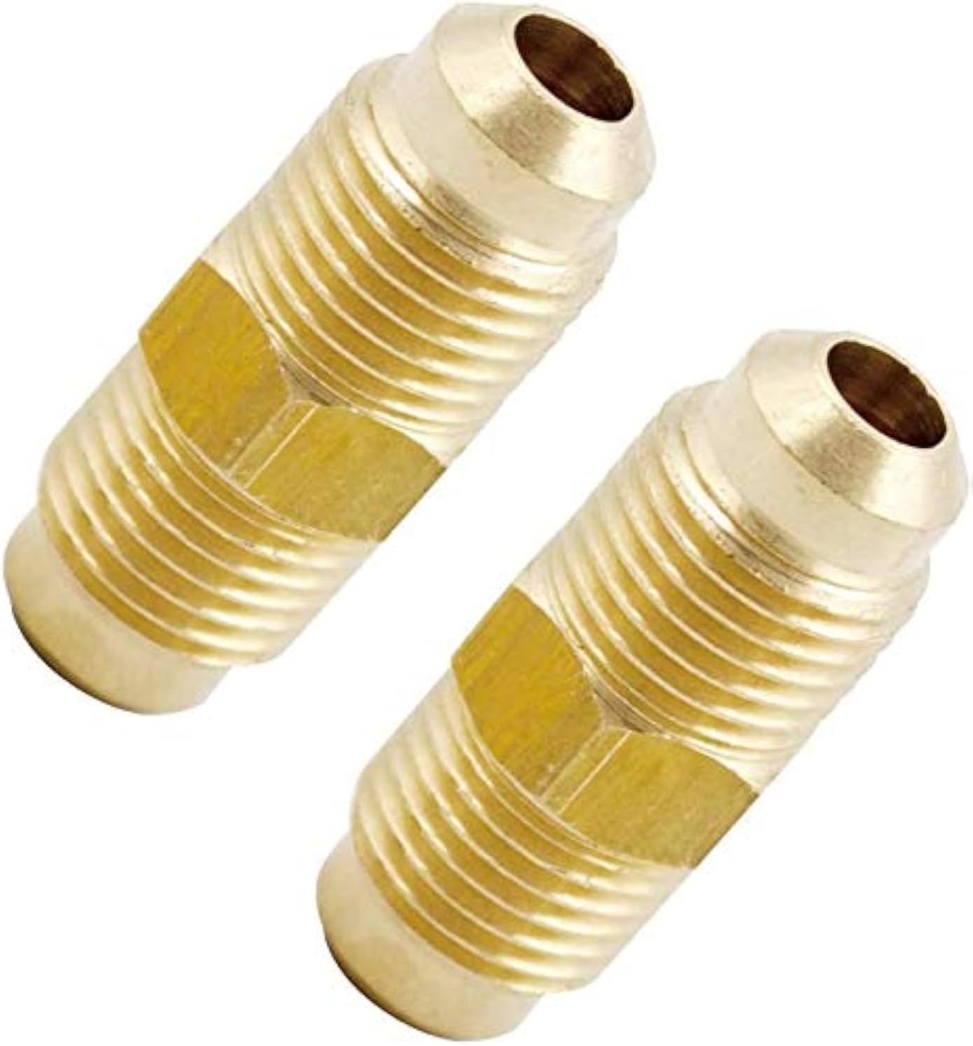 Legines Brass Tube Fitting, SAE 45 Degree Flare Union, 1/8" x 1/8" Tube OD, Quick Connector and Extending for Air Gas Water Oil Fuel Pipe (Pack of 2)