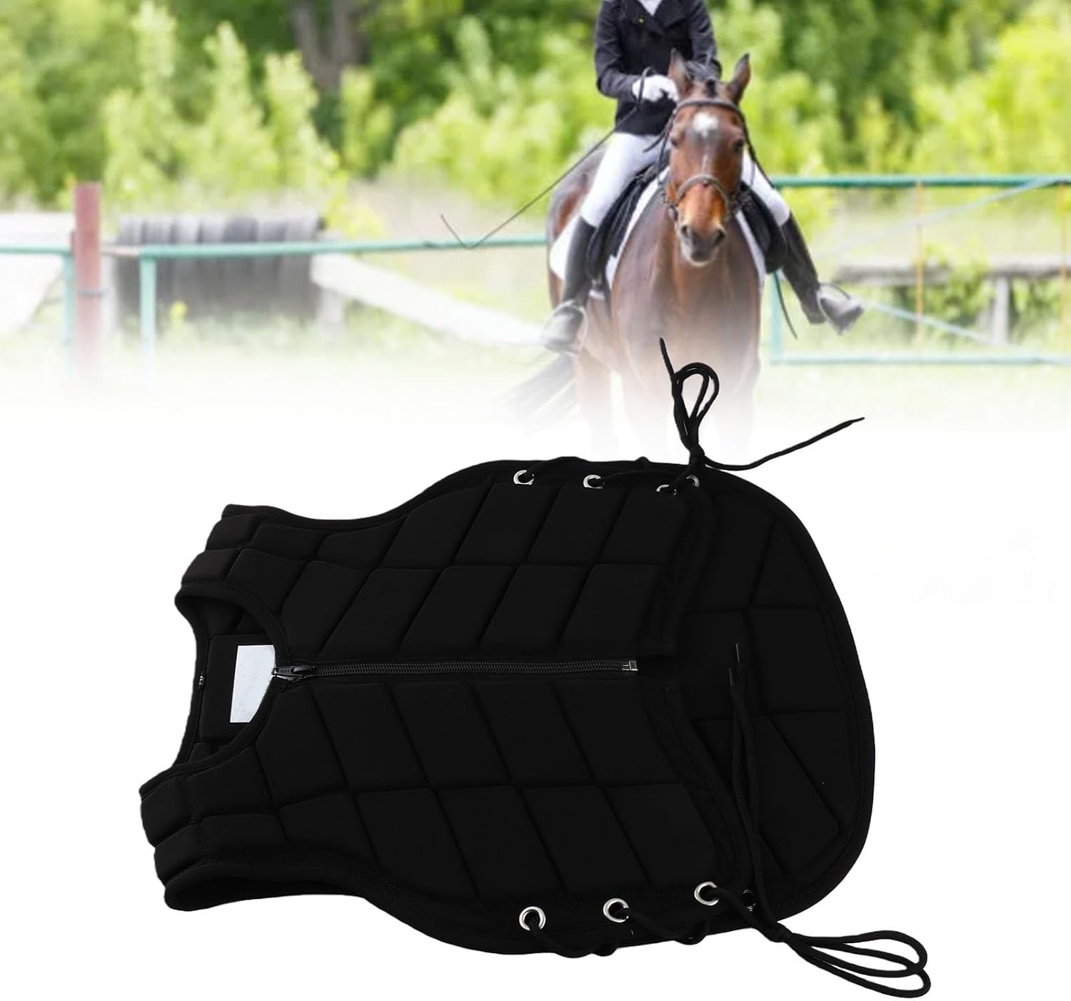 GLOGLOW Padded Equestrian Riding Vest, Front Zipper Adjustable Side Strings | Riding Torso Protective Waistcoat, Segmented Foam Padding Dual Side Lacing For Young Equestrian Practitioners