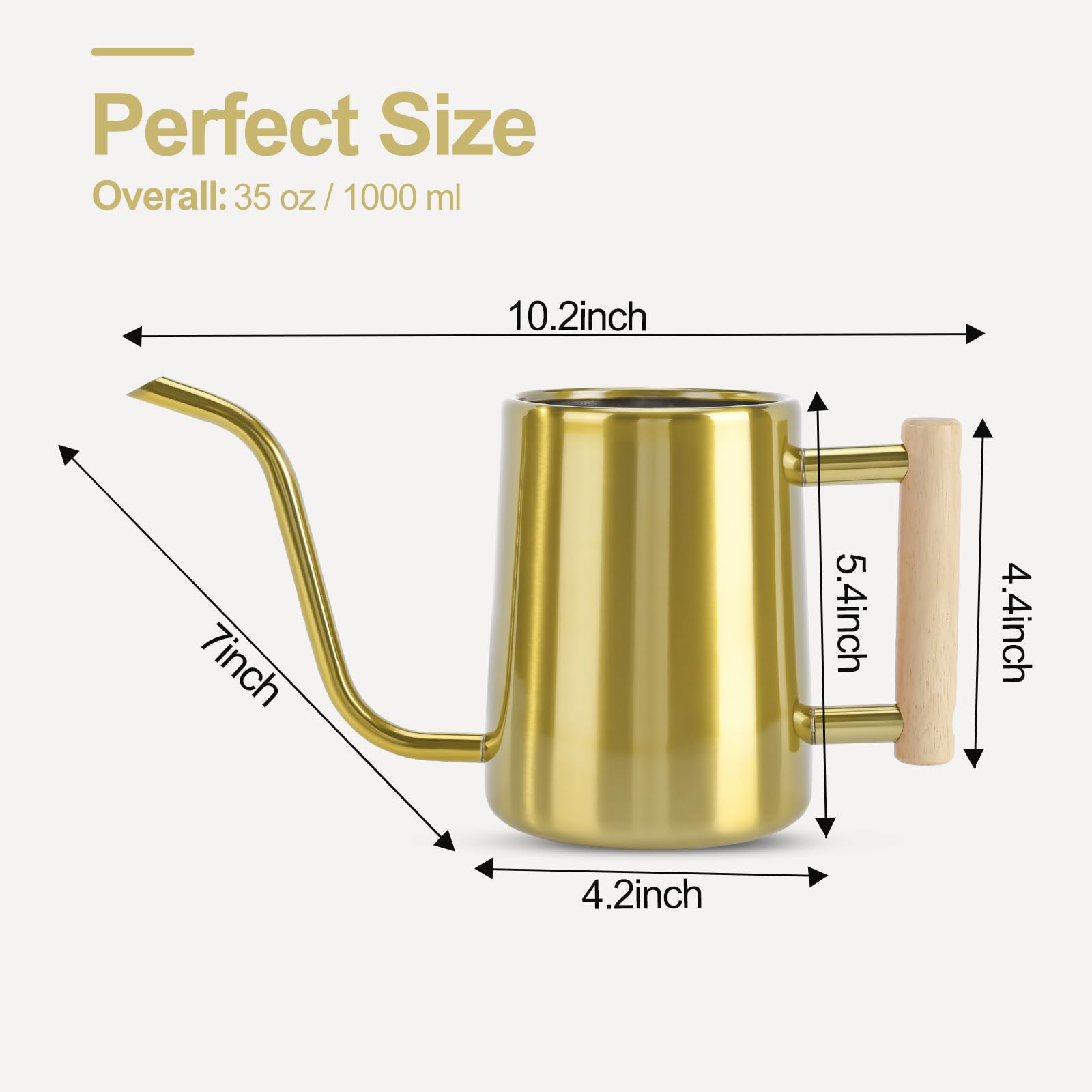 Watering Can Indoor Plants, 35 oz/1000 ml Metal Stainless Steel Watering Can Pot with Long Spout for Indoor House Plants Bonsai Outdoor Garden Flower Decorative (): Gold