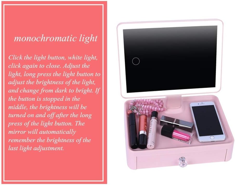 Dressing mirror Makeup Vanity Mirror with LED Lighting and Touch Screen Portable Multifunction Student Dormitory Perfect Birthday Present Beauty mirror (Color : Pink2 Size : A) image 5