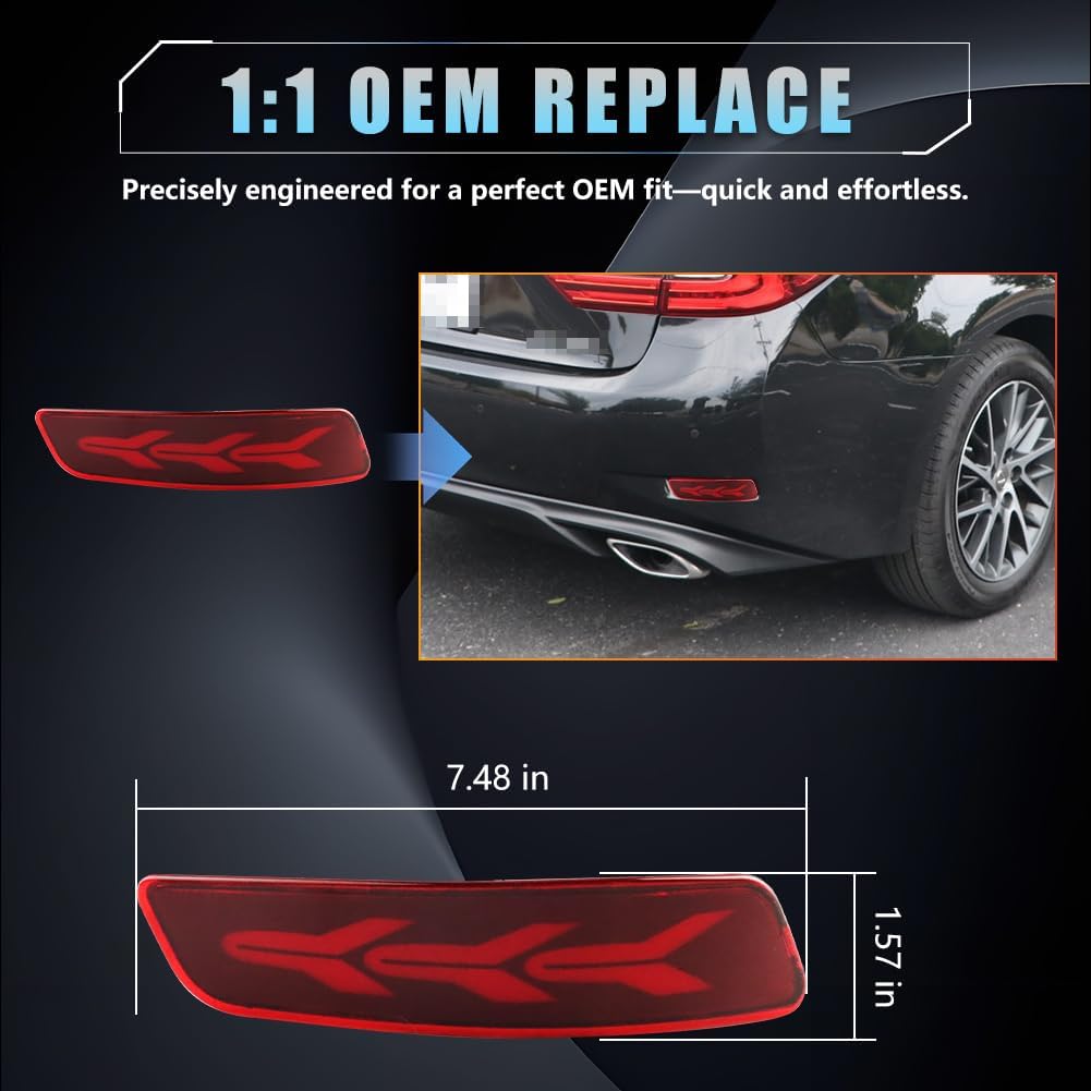 2PCS LED Rear Bumper Reflector Light for 2013-2018 Le-xus Gen6 ES250 ES350 ES300h, 2013-2020 Gen4 GS200t GS250 GS300 GS350 GS460 GS450h GS-F, Red Lens Sequential Turn Signal Rear Tail Fog Light