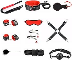 Sex Bondage Ties BDSM Kit Qoosea 11PCS Set de Juguetes Sexuales para Parejas Set Bondage Ajustable Juegos de Adultos para Parejas Set de Restricción para Accesorios Sexuales ((Negro y Rojo)