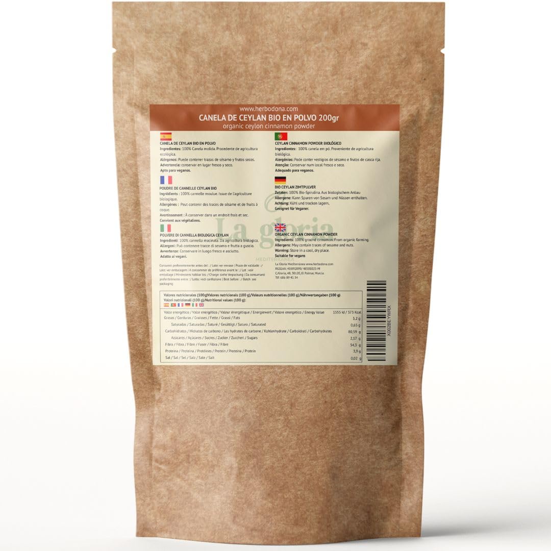 La Gloria Mediterránea Canela de Ceylán en Polvo 200g Ecológica