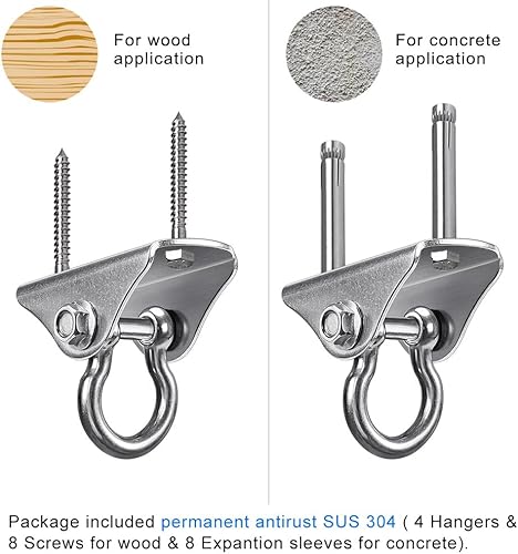 Miniatura 4 de BeneLabel Paquete de 4 soportes de techo de acero inoxidable con capacidad de 1000 libras, accesorios de columpio de 180 para asiento de columpio,