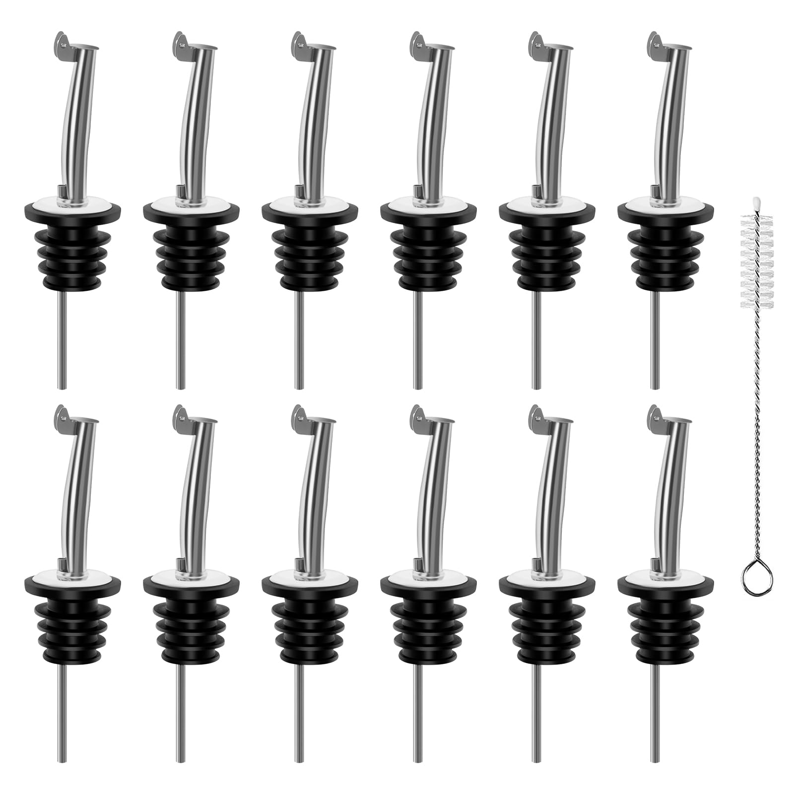 12Pcs Liquor Pour Spouts,Stainless Steel Wine Bottle Pourers with Caps Speed Wine Bottle Pourer Wine Bottle Pourers With Stoppers Speed Bottle Pourer for Liquor Bottle,Oil Bottles (Automatic Cover)