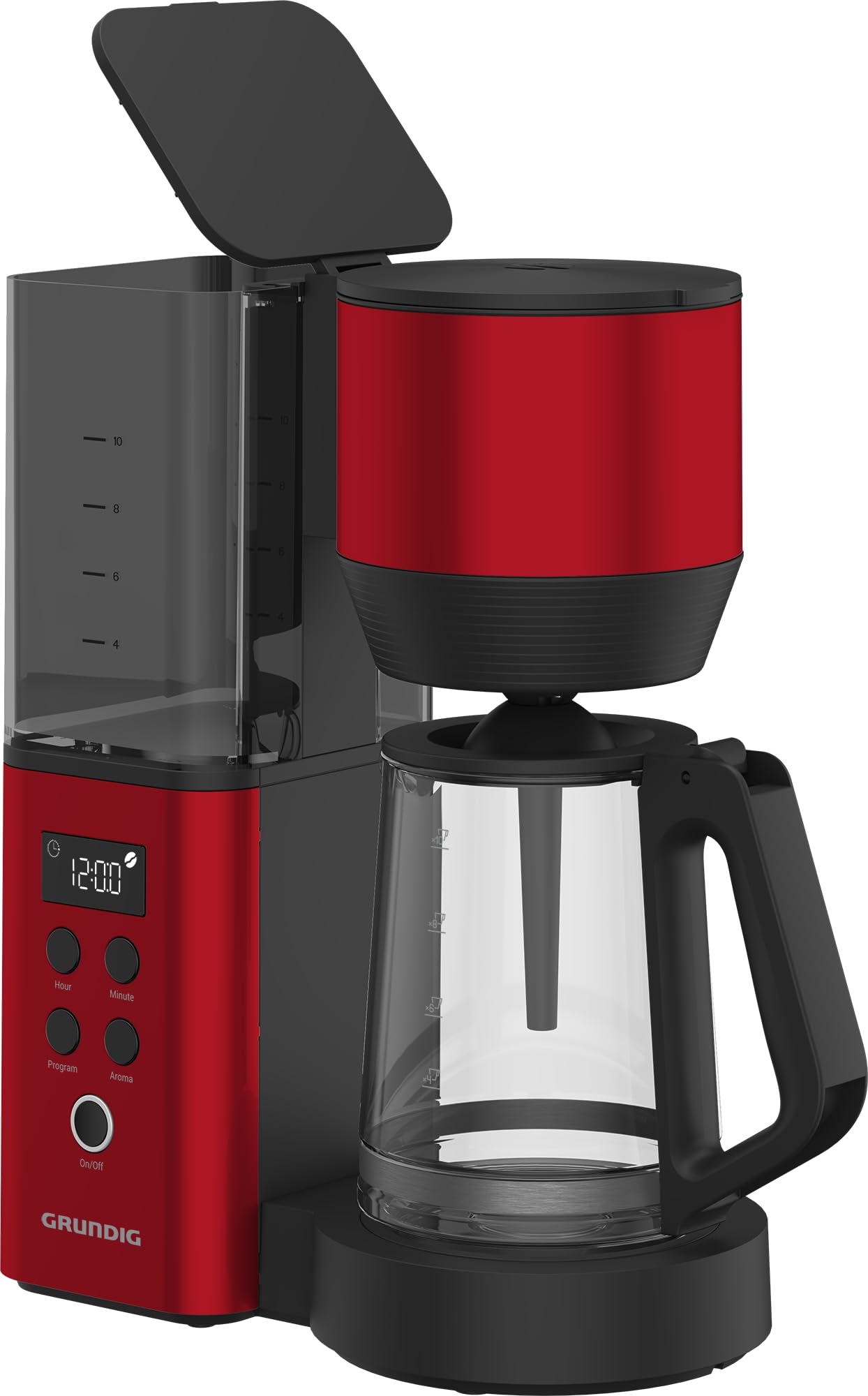 GRUNDIG - KM 8440 Filter-Kaffeemaschine - 1,25 Liter Kapazität für 12 Tassen - 1000 Watt Leistung Timer-Programm Warmhaltefunktion Tropfschutz-System - Robustes Design - Rot