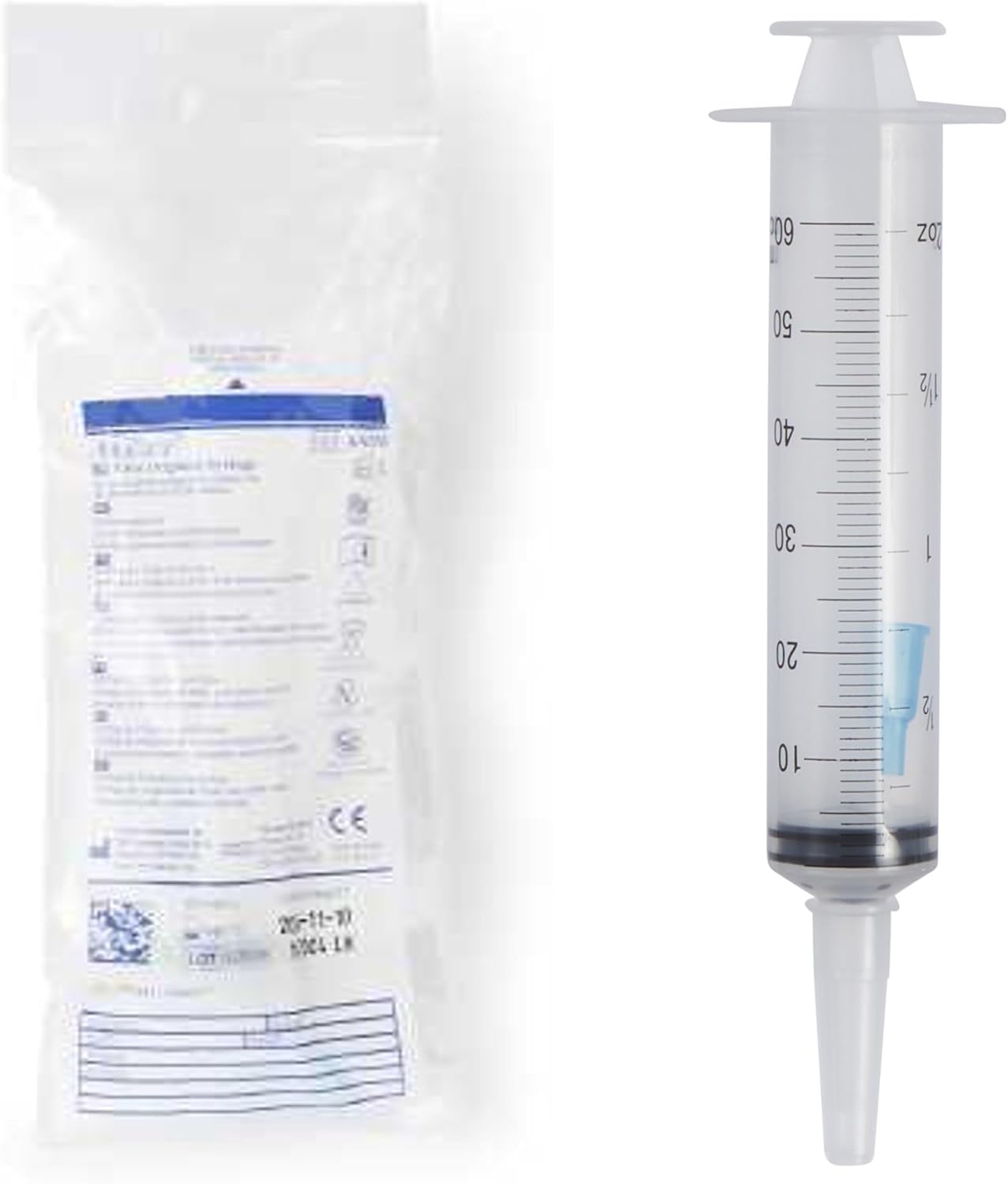 60 cc Irrigation Syringe - 60mL Irrigation Syringe - Sterile - Flat Top - Small Tube AdaptOr - Tip Protector - 20 pk