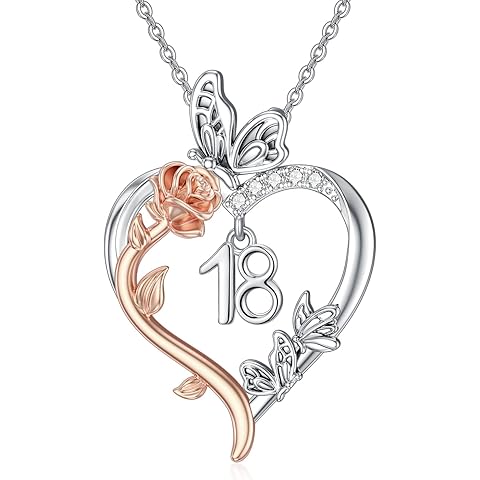 TOUPOP Gifts for Her Rose Heart Necklace 925 Sterling Silver Hearts Butterfly Pendant Sweet Year Old Jewelry Anniversary Birthday Christmas Gifts Women Girlfriend Wife Mom Grandma