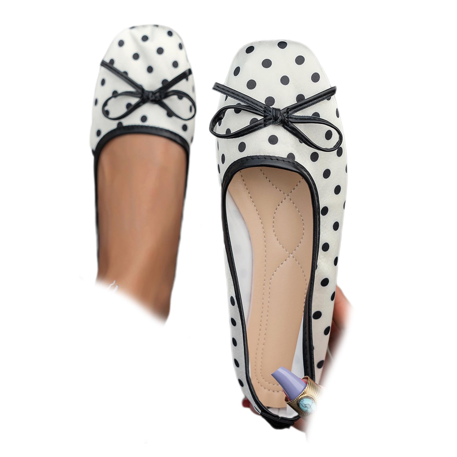 Zapatos planos de ballet con lazo para mujer