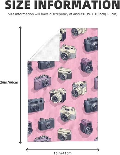 Miniatura 2 de Retro Camera Pink Print Kitchen Towels, Quick Drying Absorbent Dish Towel, Soft Hand Towels for Kitchen Drying with Lanyard for Home Decor