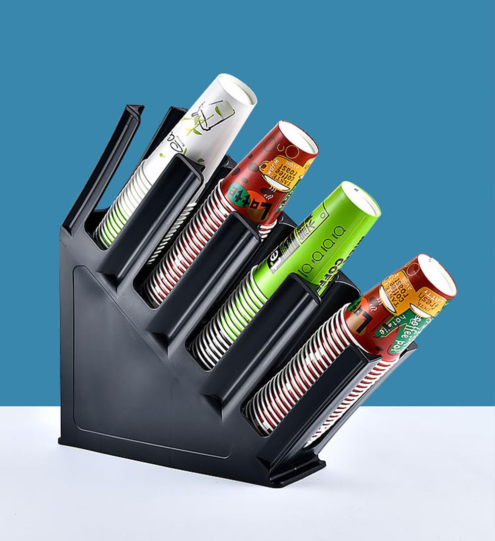 APAP Coffee Cup Holder Organizer,4 Compartment Coffee Cup Dispenser,Plastic Slanted Disposable Paper Cup Organizer，for Coffee Milk Tea Shop Restaurant Bar Counter (1)