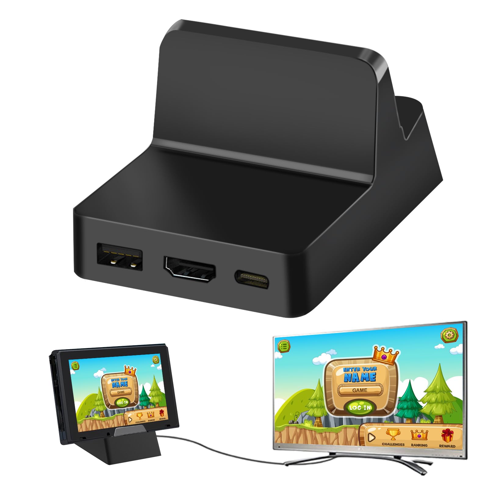 Nizirioo Docking Station per Nintendo Switch/OLED: Base di Ricarica Portatile TV Mini Con 4K HDMI e Porta USB 3.0