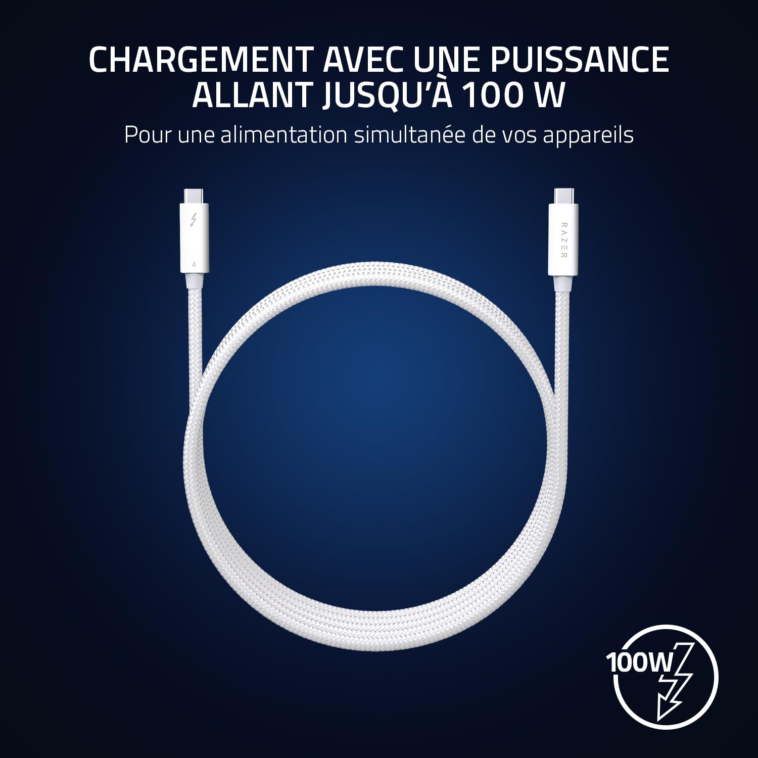 Câble Razer Thunderbolt 4 - Transfert 40 Gb/s, Charge 100W, Compatible 8K (2 Mètres)