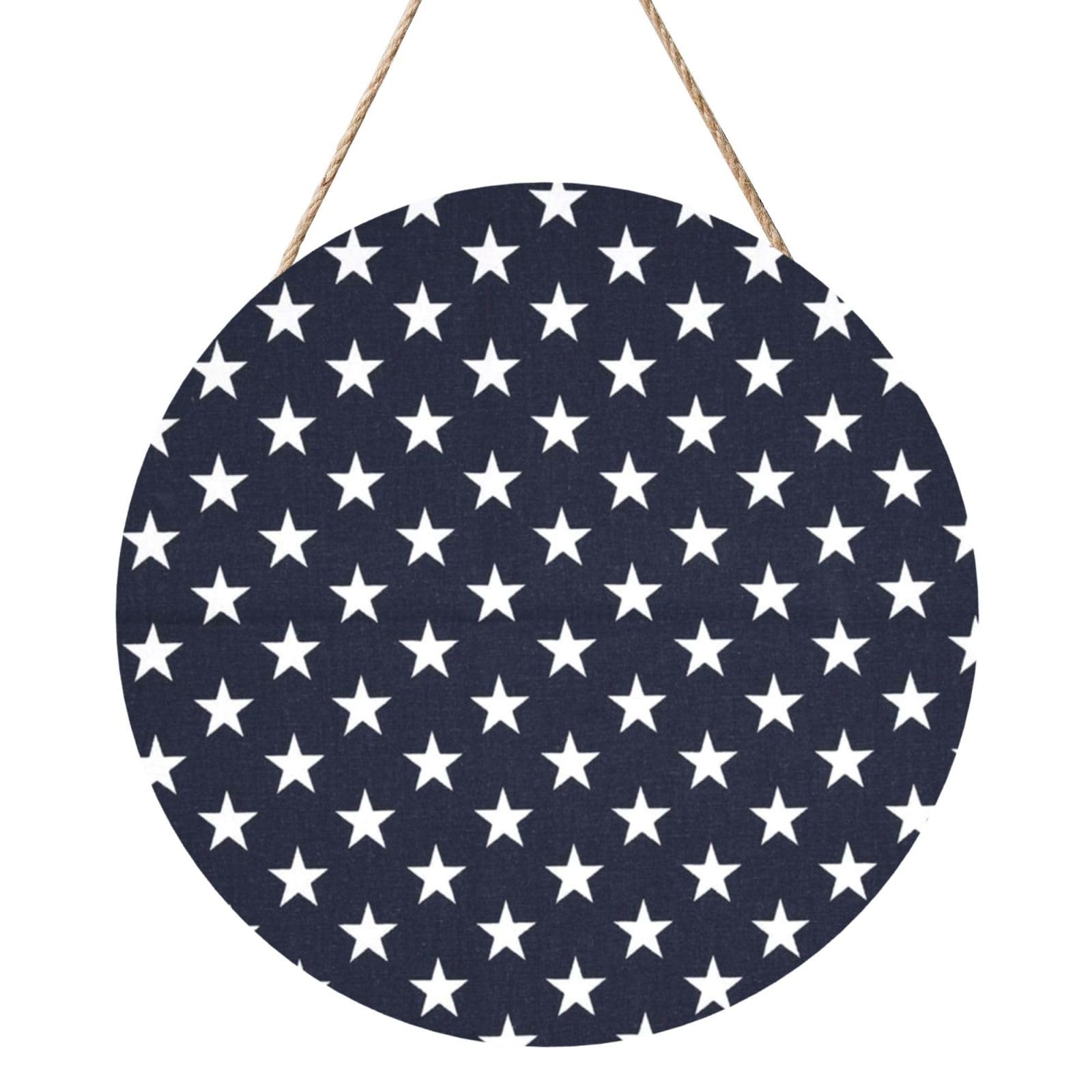 InOmak Stars Navy Blue White, Round Wood Panel Painting 12 in, Wall Hanging Painting For Home
